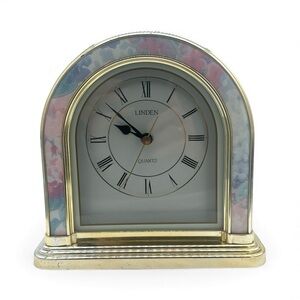 Vintage Linden Quartz Gold and Floral Accent Desk‎ Clock